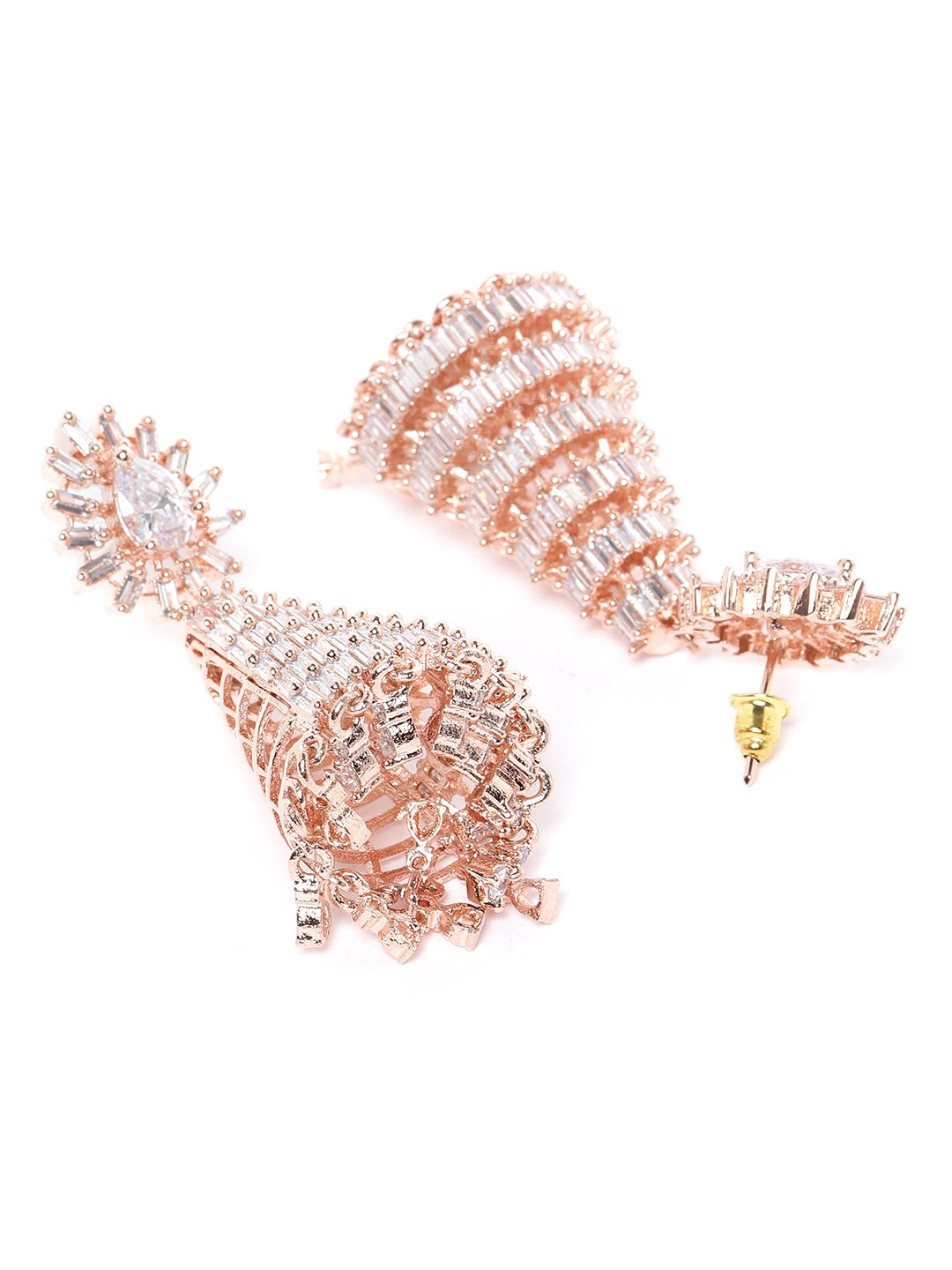 Rose Gold-Plated AD-Studded Handcrafted Dome Shaped Jhumkas