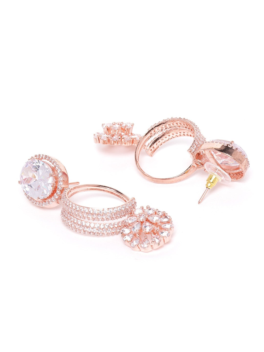 Rose Gold-Plated Handcrafted AD-Studded Circular Drop Earrings