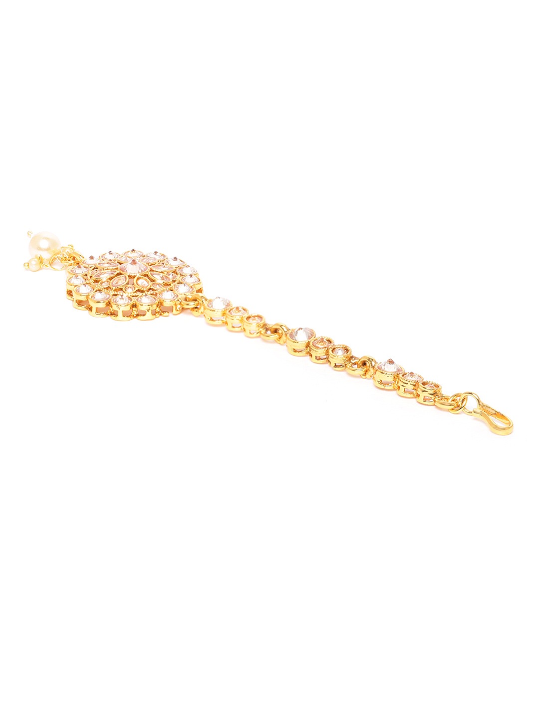 Gold Plated Stone Studded & Beaded Maang Tika