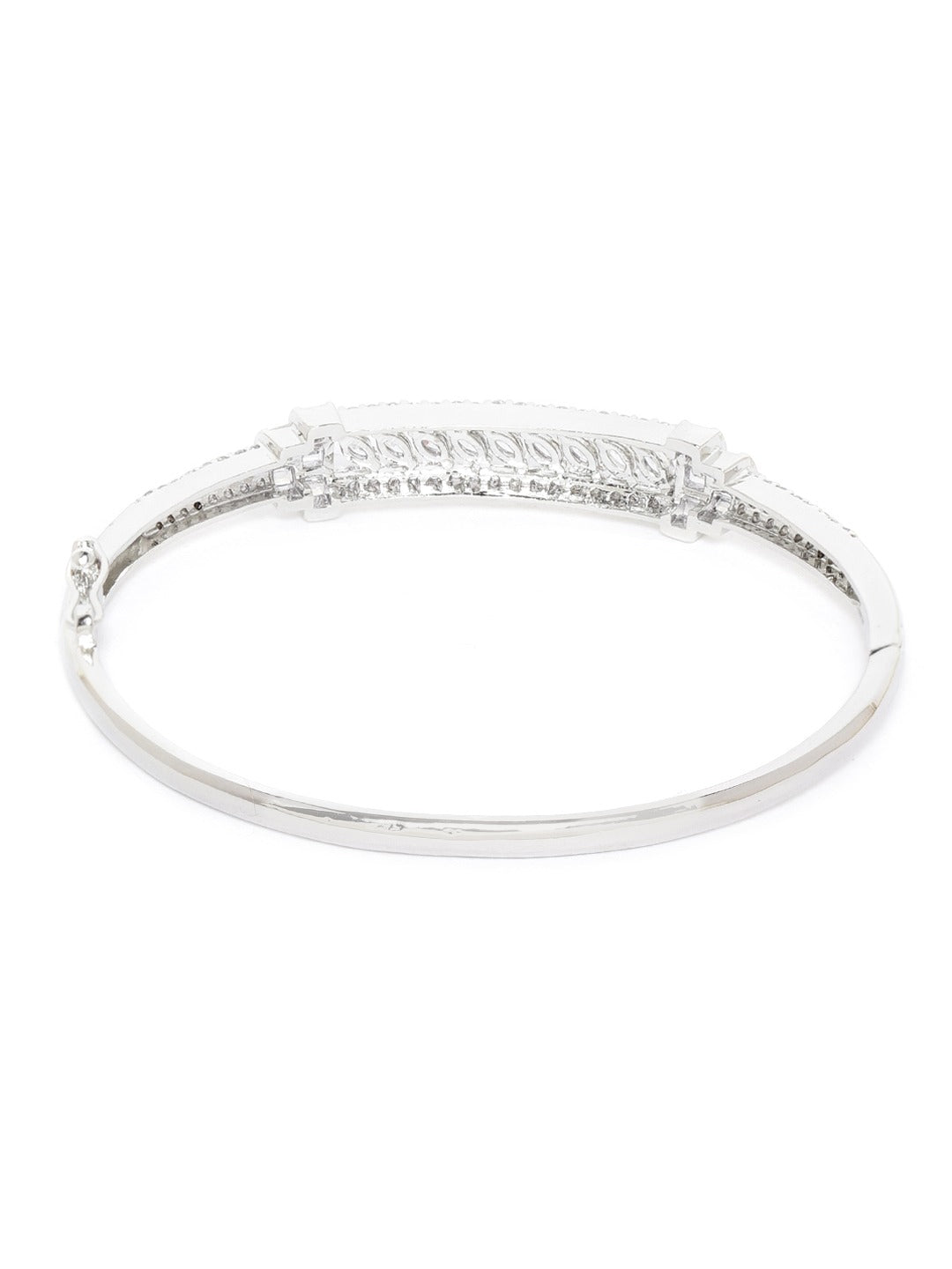 Women Silver- Plated AD Stone Studded Handcrafted Bangle Style Bracelet