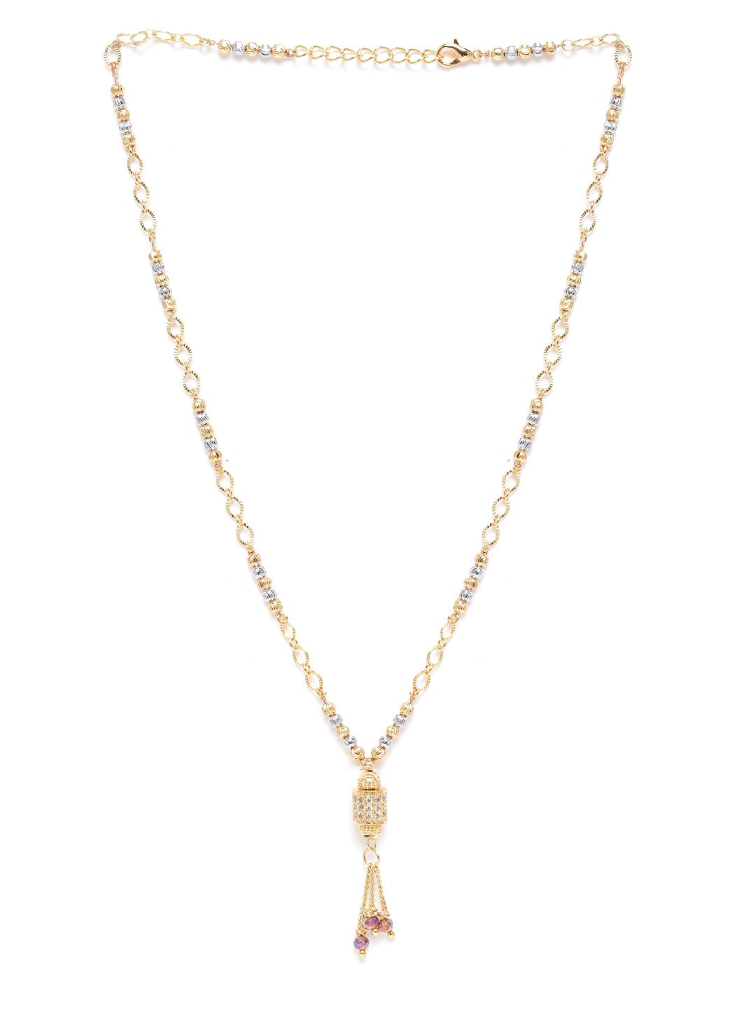 Silver-Toned Gold-Plated AD Studded Beaded Mangalsutra