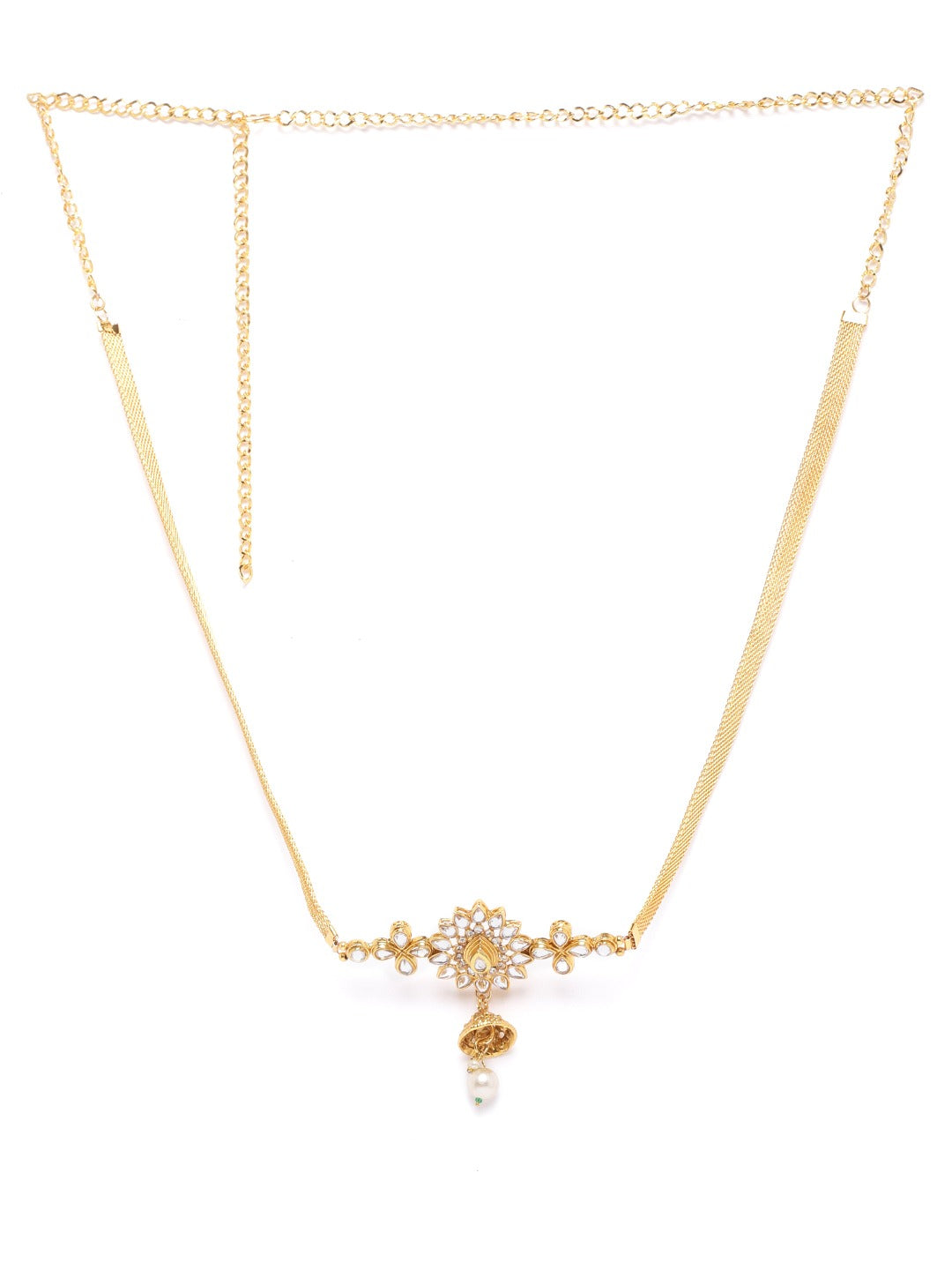 Off-White Gold-Plated CZ-Studded Handcrafted Jhumki Kamarbandh ( American Diamond , Gold , Off White )