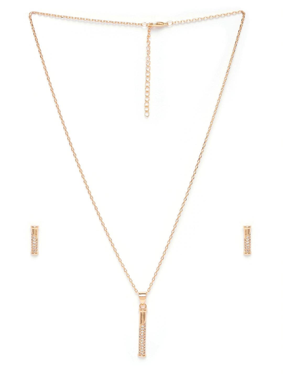 Rose Gold-Plated AD Studded Pendant with Chain & Earrings