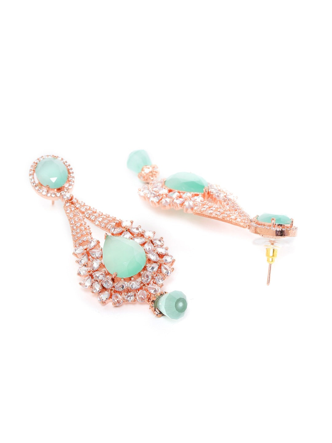 Rose Gold-Plated AD Studded Beaded Handcrafted Teardrop Shaped Drop Earrings