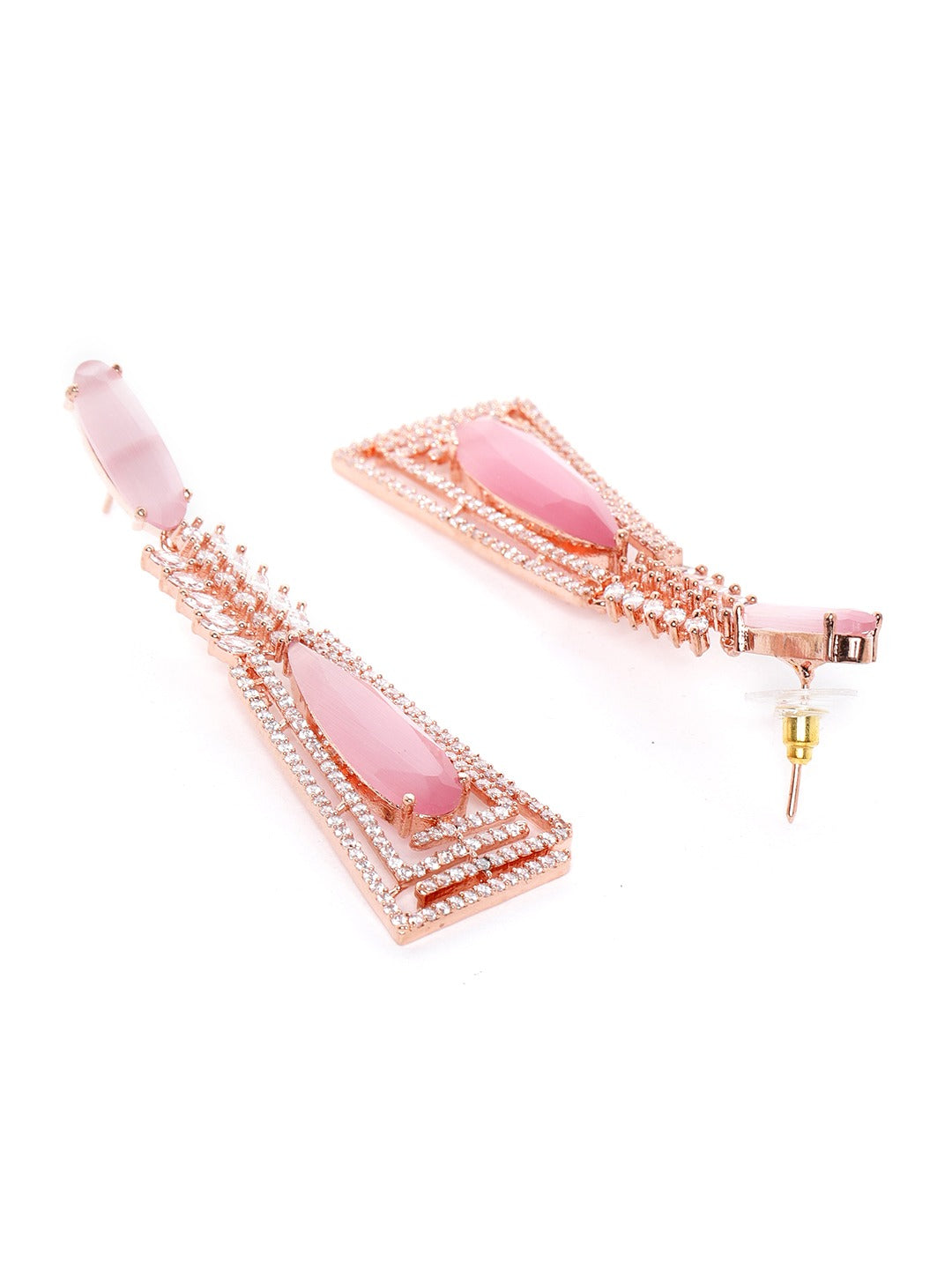 Pink Rose Gold-Plated AD Studded Handcrafted Drop Earrings