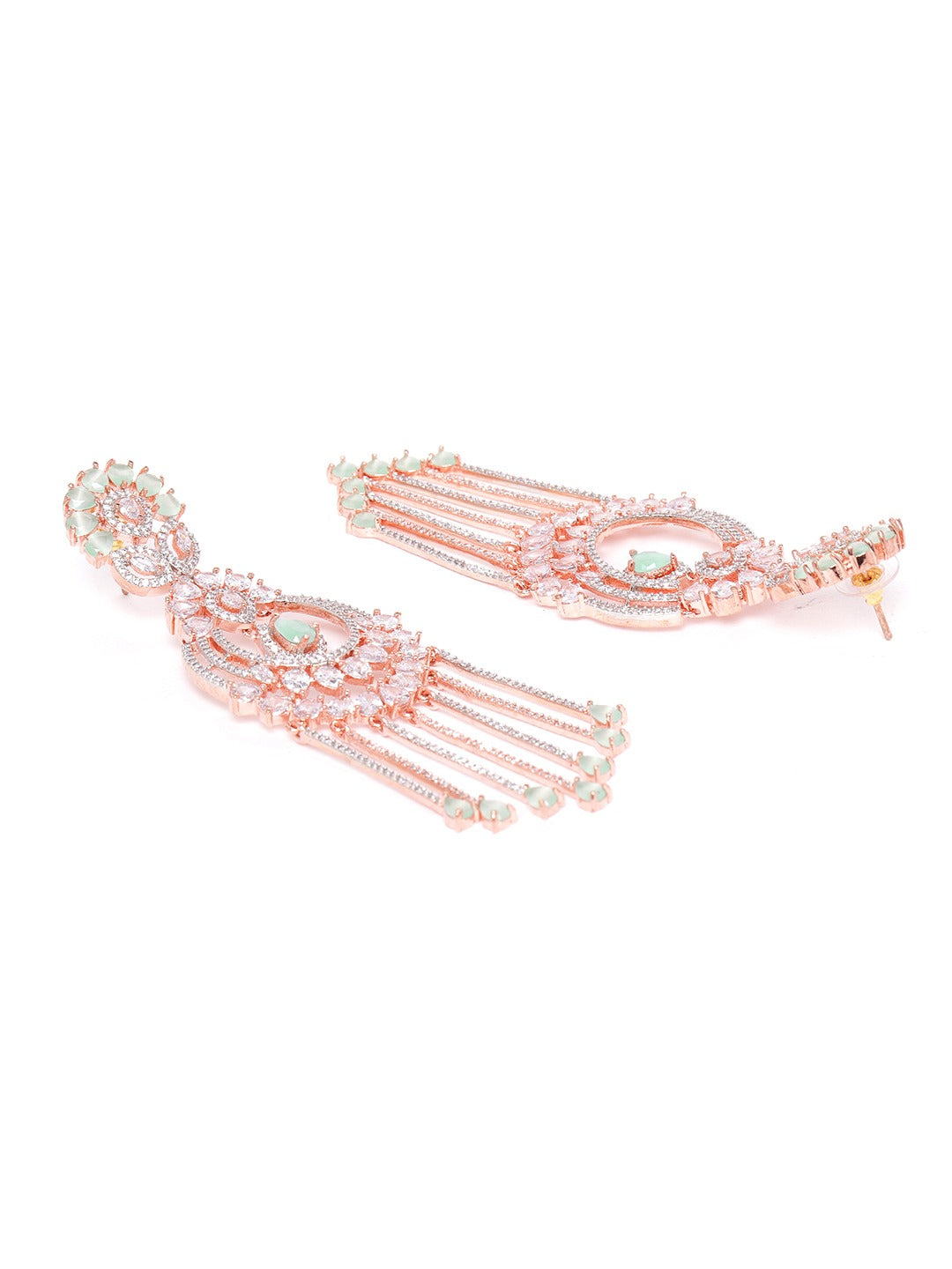 Sea Green Rose Gold-Plated AD Stone-Studded Handcrafted Drop Earrings