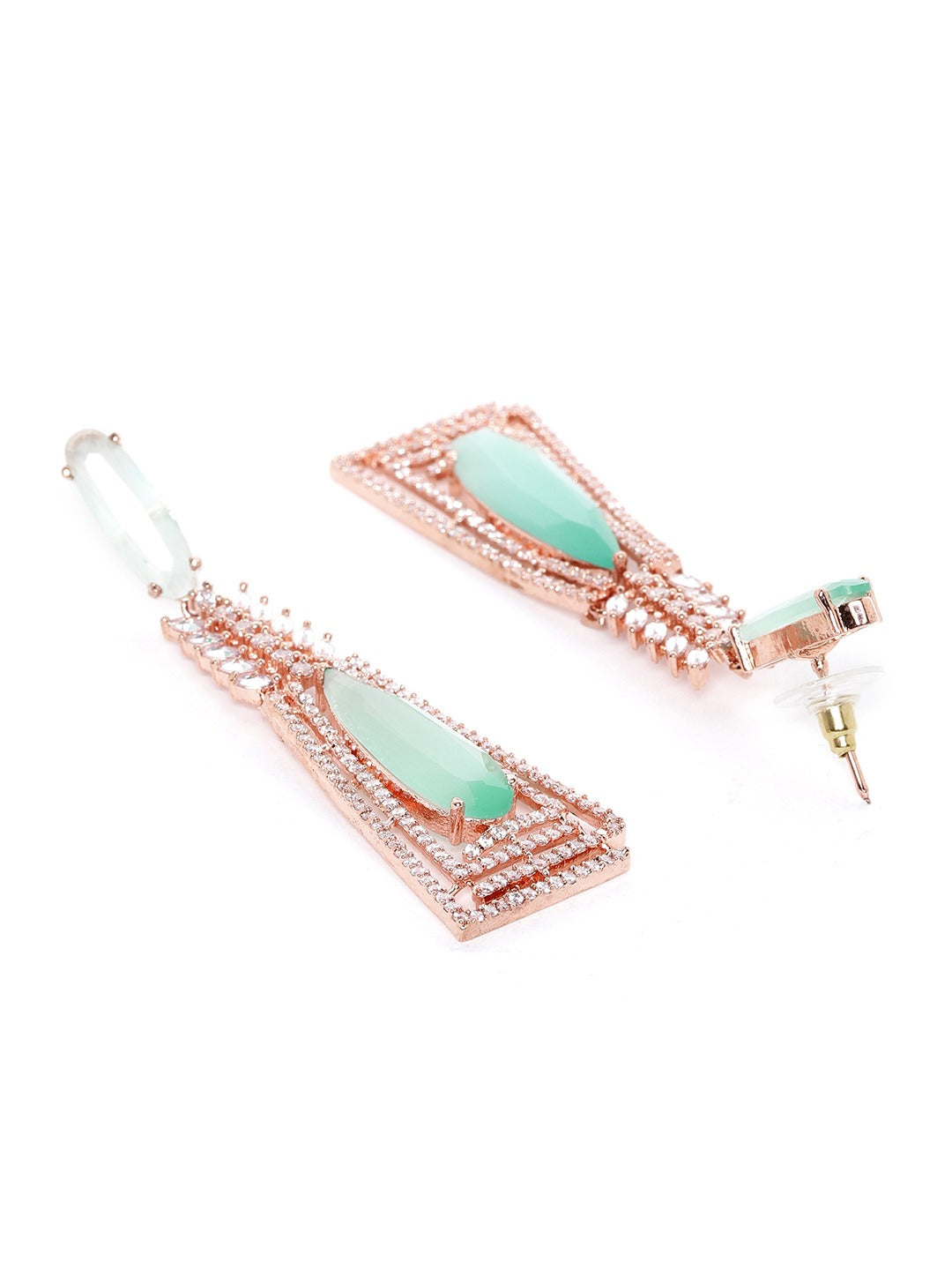 Green Rose Gold-Plated AD Studded Handcrafted Drop Earrings