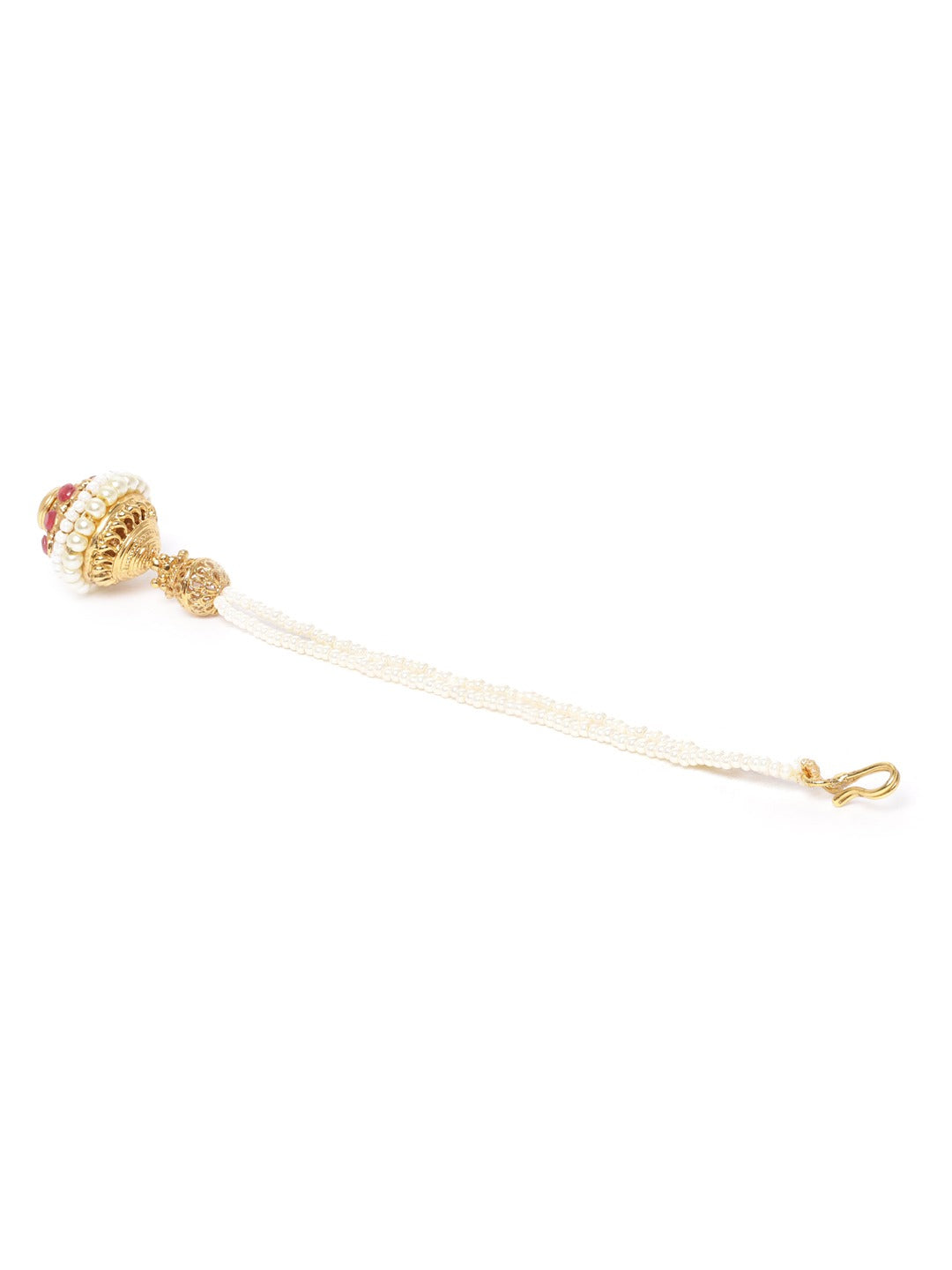 Magenta & Off-White Gold-Plated Kundan-Studded & Beaded Borla Maang Tika