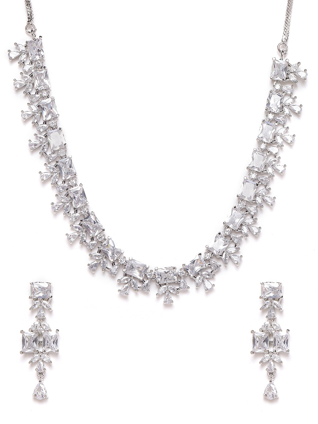 Rhodium-Plated AD-Studded Handcrafted Jewellery Set