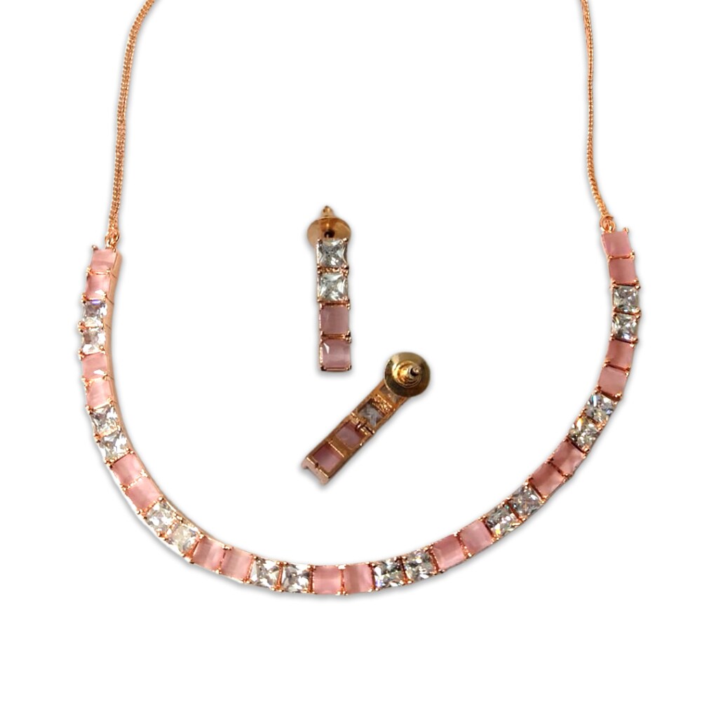 Pink stone Studded Necklace Set
