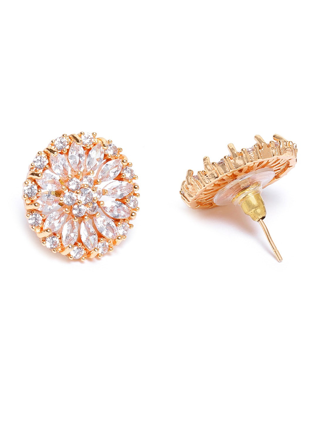 Gold-Plated American Diamond-Studded Floral Shaped Jewellery Set