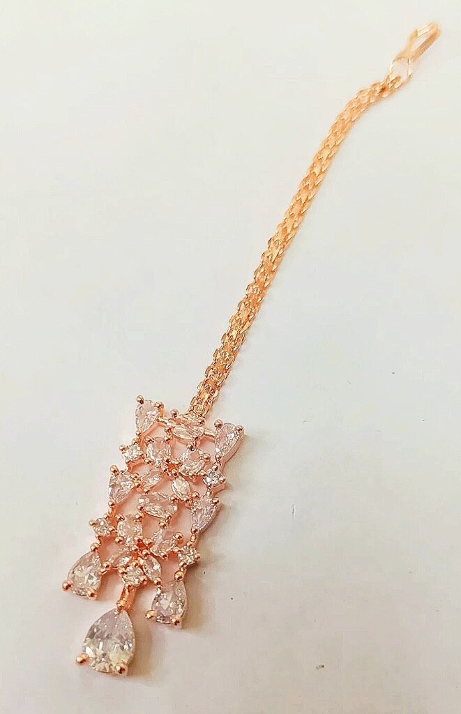 Rose Gold Plated Designer American Diamond Necklace Set