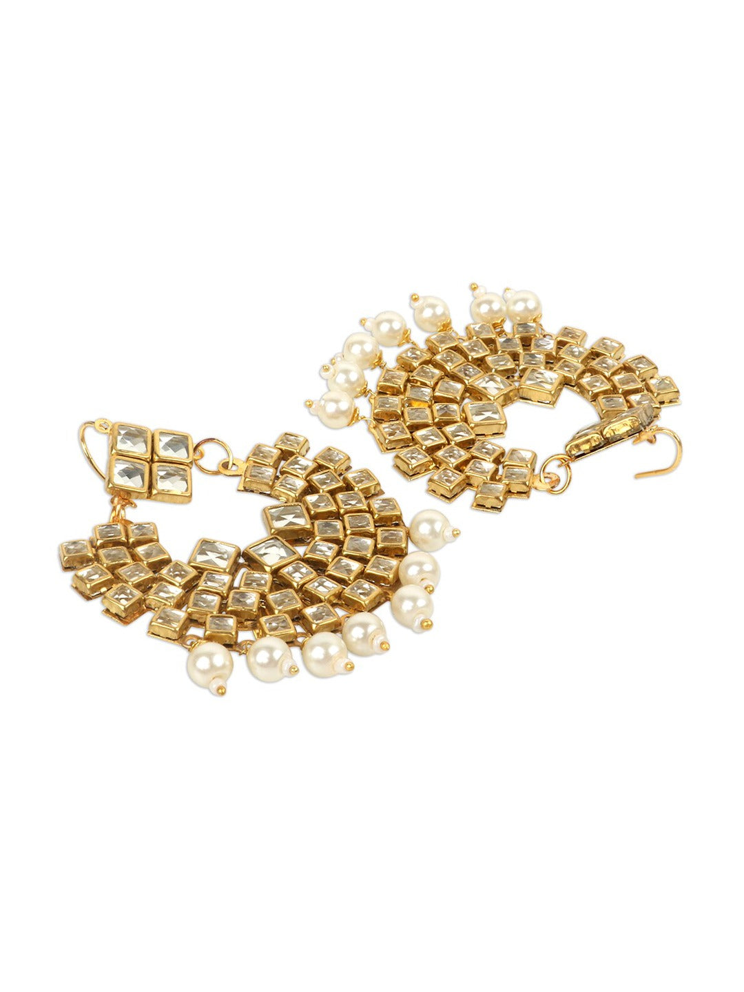Gold-Plated White Pearl Beaded & Stone-Studded Jadau Traditional Jewellery Set