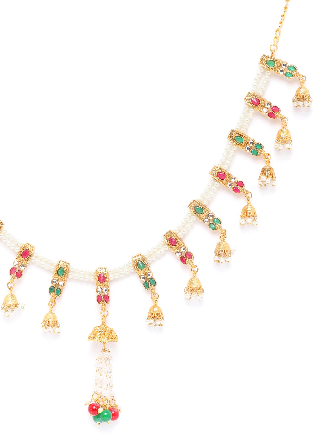 Off-White & Magenta Gold-Plated Kundan-Studded & Beaded Kamarbandh ( Kundan Polki , Gold , Magenta )