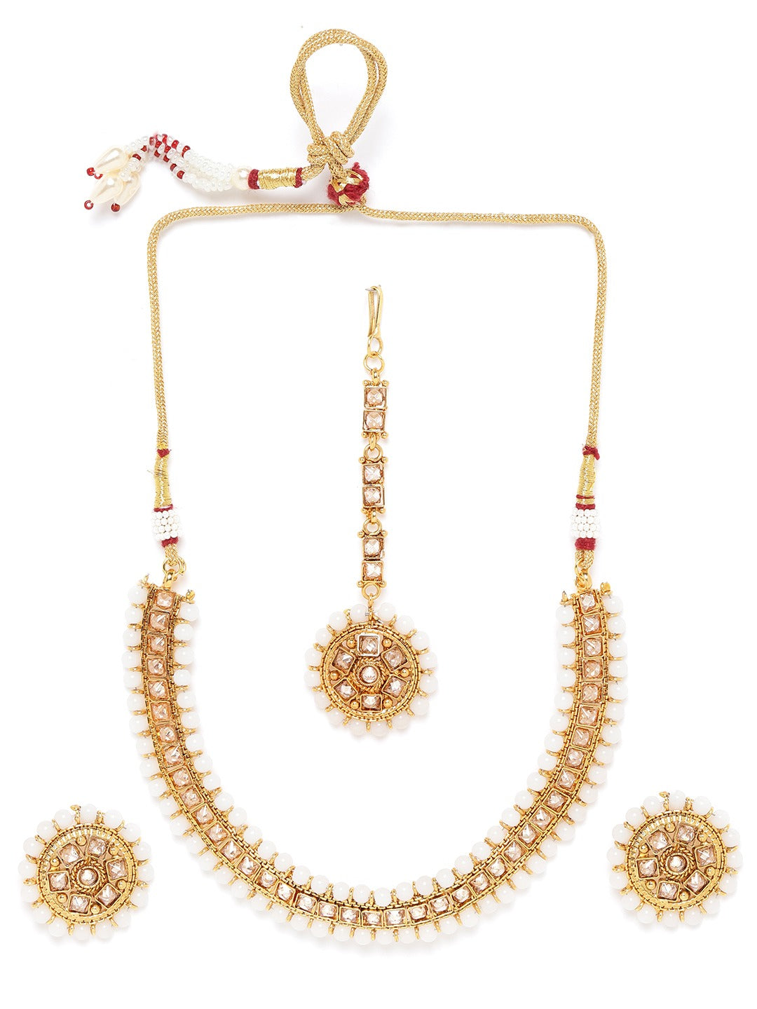 White Gold Plated Cubic Zirconia Studded Handcrafted Jewellery Set ( American Diamond , Gold , White )