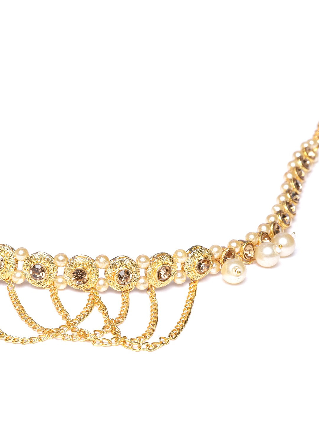Off-White Gold-Plated CZ-Studded & Beaded Handcrafted Kamarbandh
