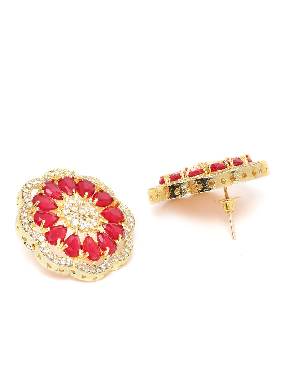 Maroon Gold-Plated Handcrafted AD-Studded Multi-Stranded Jewellery Set