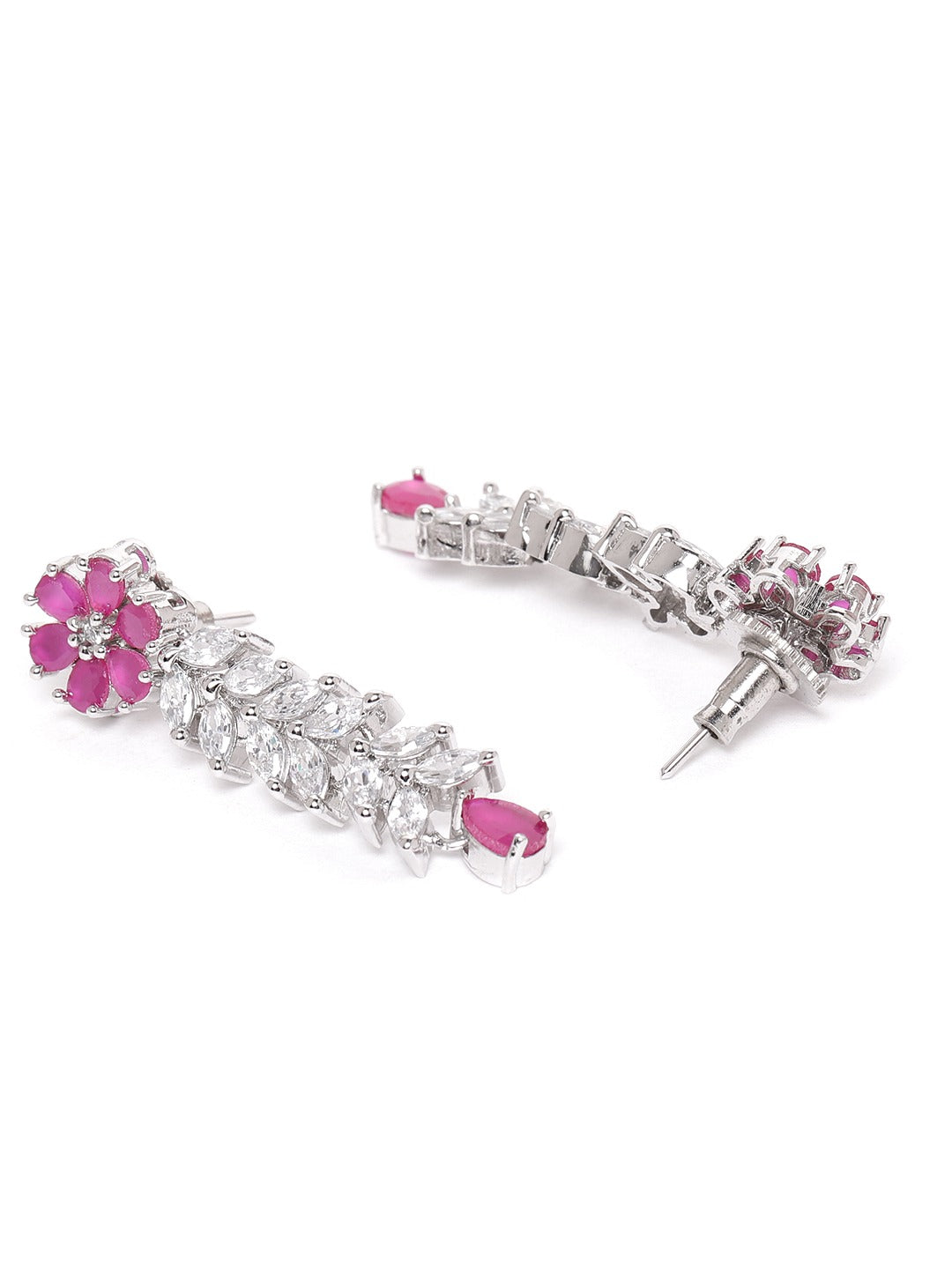 Pink Rhodium-Plated AD-Studded Handcrafted Jewellery Set