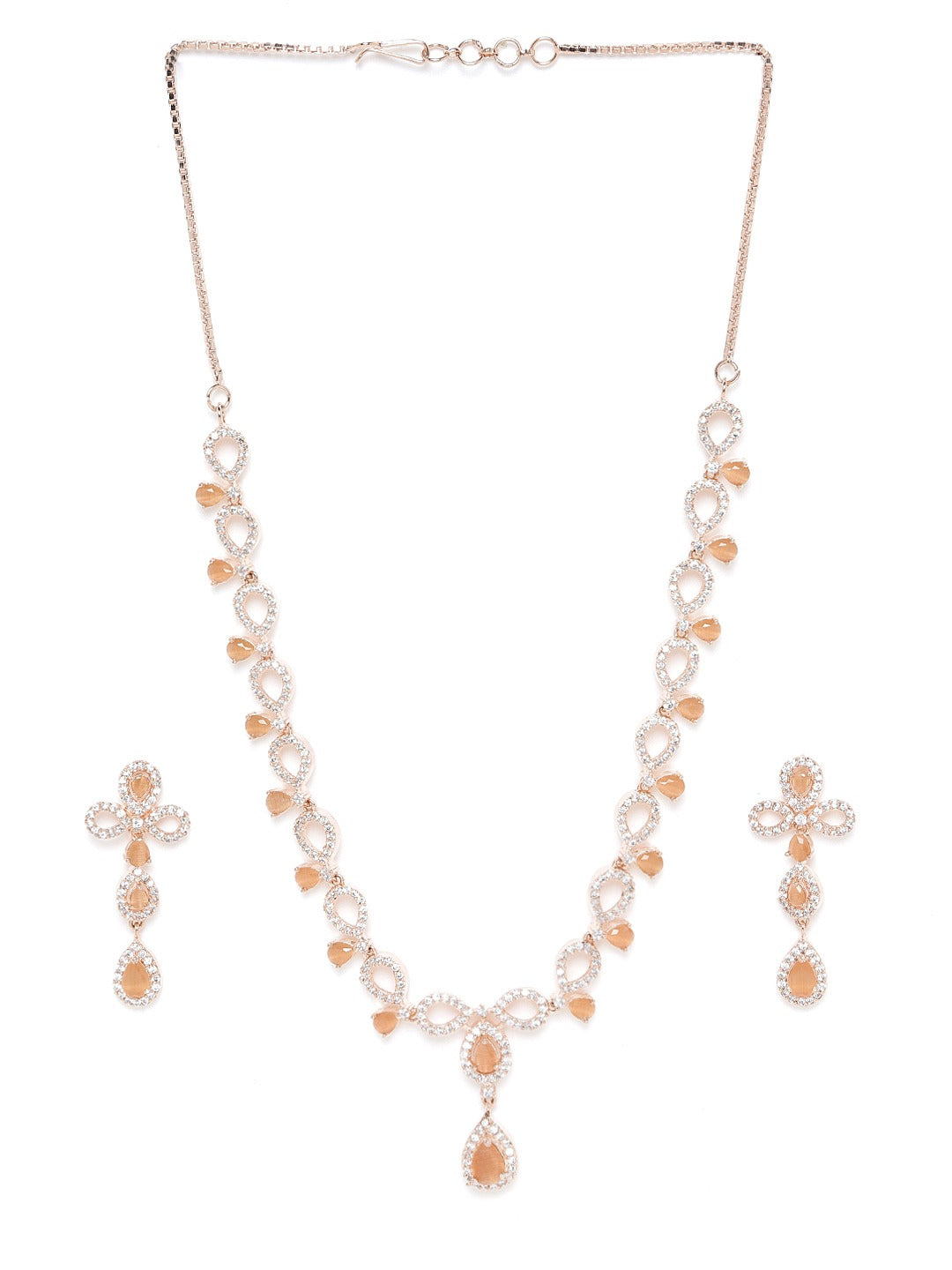 Peach-Coloured Rose Gold-Plated AD-Studded Handcrafted Jewellery Set