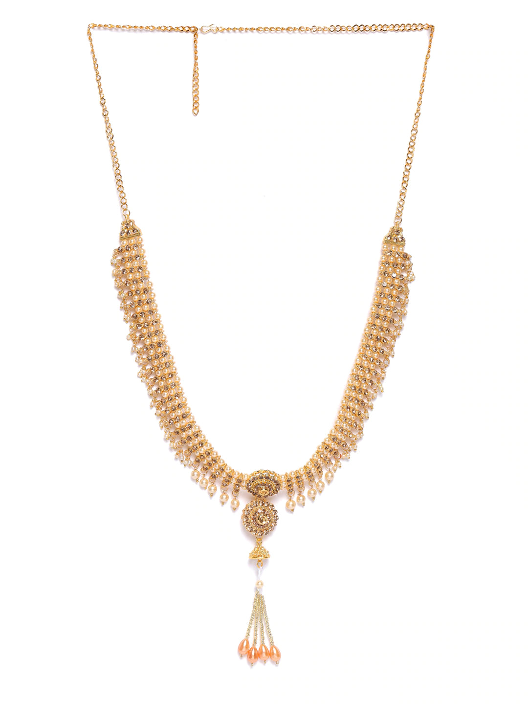 Off-White Gold-Plated CZ-Studded & Beaded Handcrafted Kamarbandh