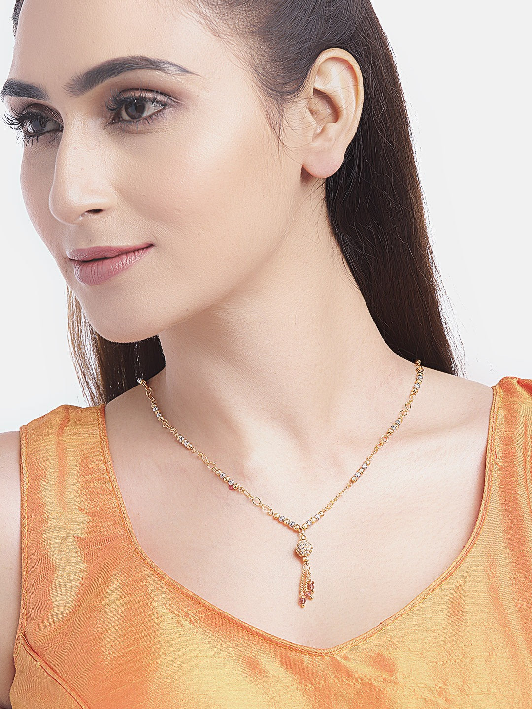 Silver-Toned Gold-Plated AD-Studded Mangalsutra