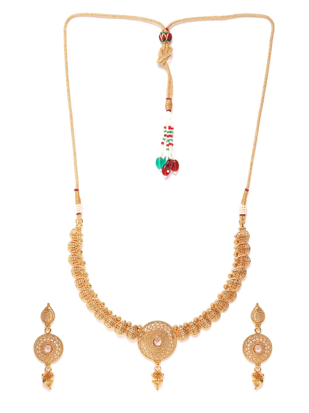 Gold-Plated Handcrafted Stone-Studded Beaded Jewellery Set