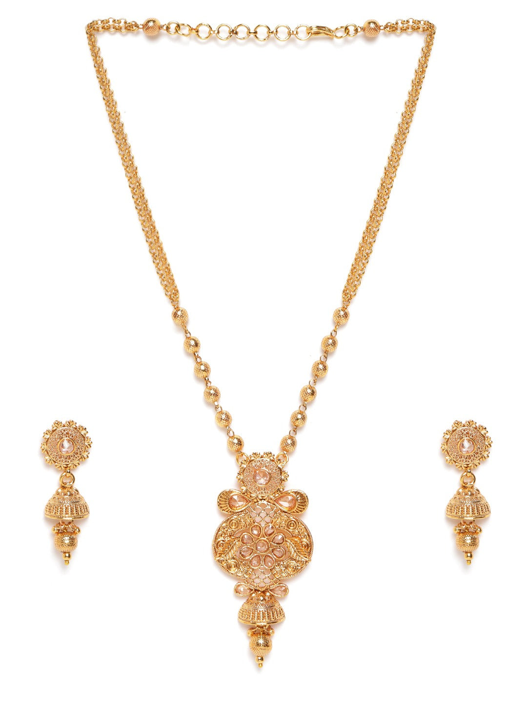 Gold-Plated Stone Studded Handcrafted Jewellery Set