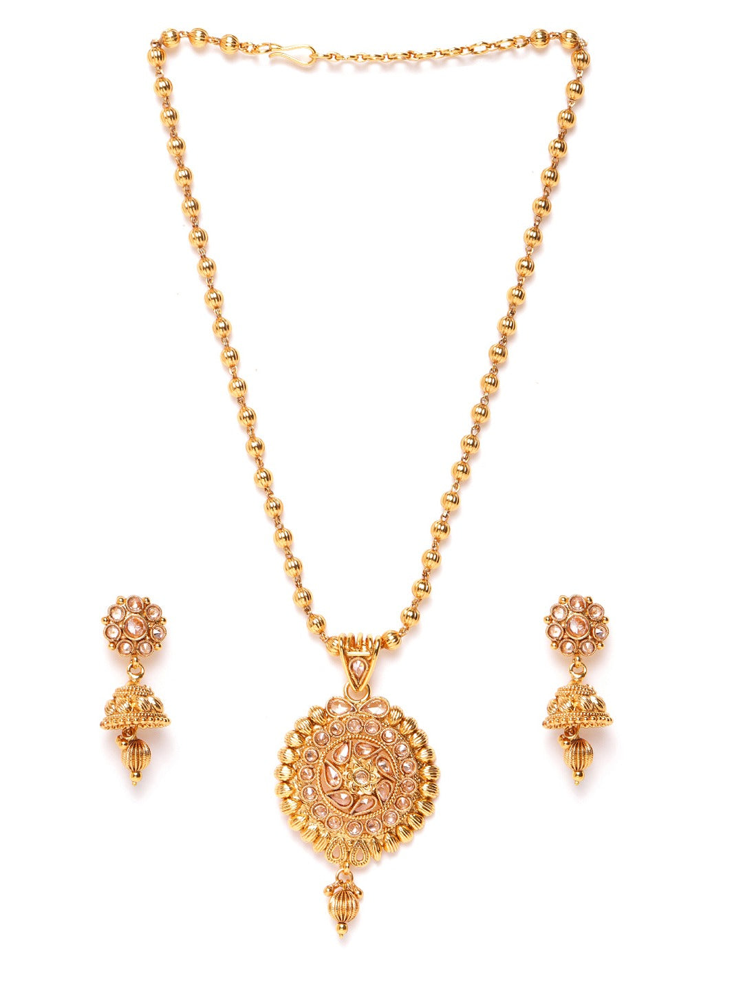 Gold-Plated Stone Studded Handcrafted Jewellery Set
