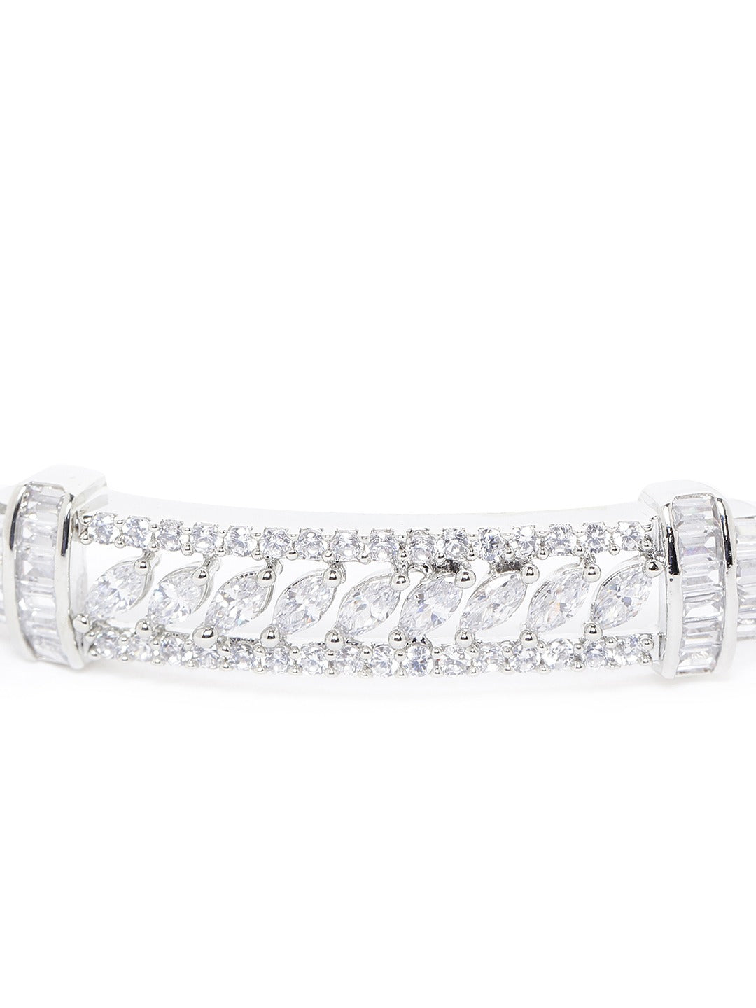 Women Silver- Plated AD Stone Studded Handcrafted Bangle Style Bracelet