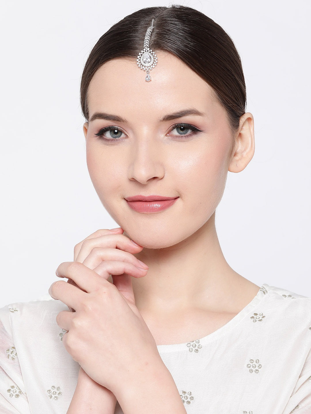 Oxidised Silver-Plated AD-Studded Maang Tika