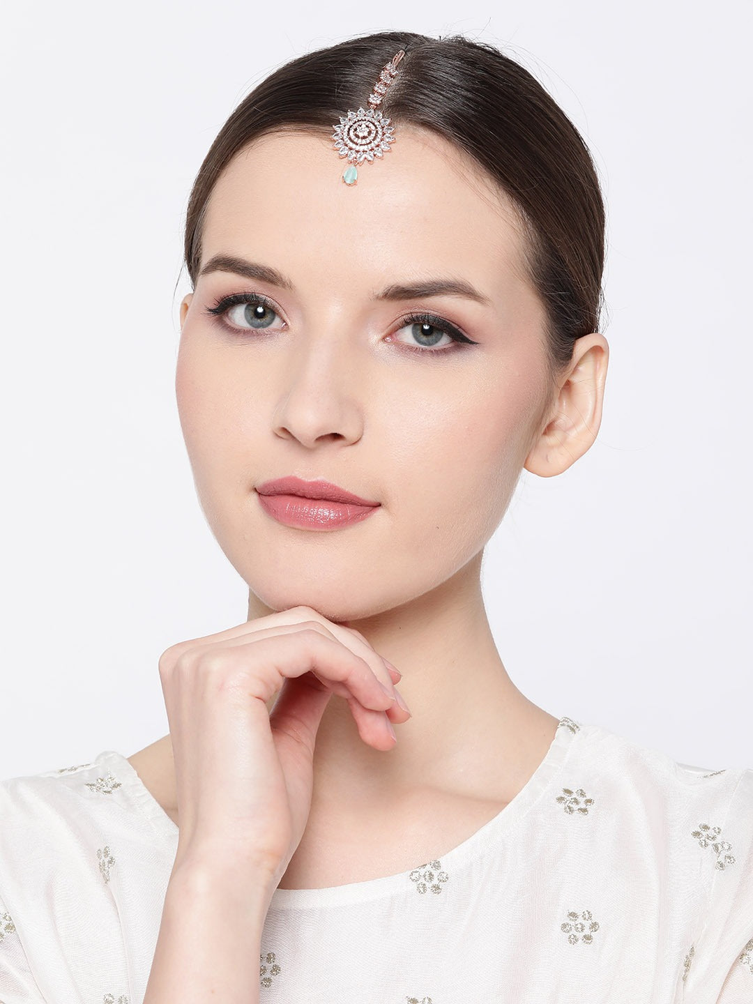 Rose Gold-Plated AD-Studded Circular Maang Tika