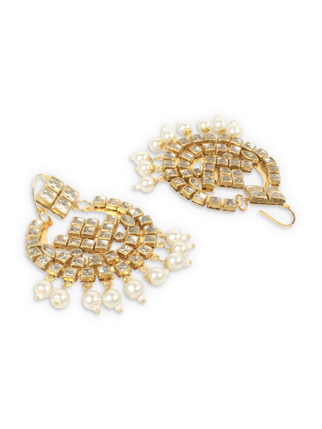 Gold-Plated White Stone-Studded & Beaded Jadau Jewellery Set