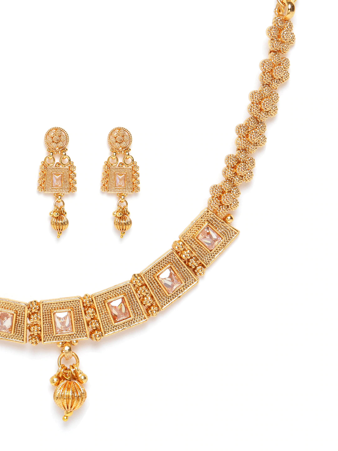 Gold-Plated Stone Studded Handcrafted Jewellery Set