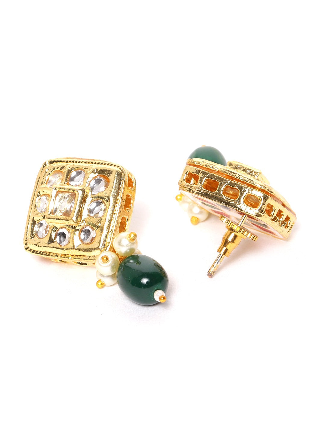 Green Gold-Plated Handcrafted Kundan-Studded Beaded Jewellery Set