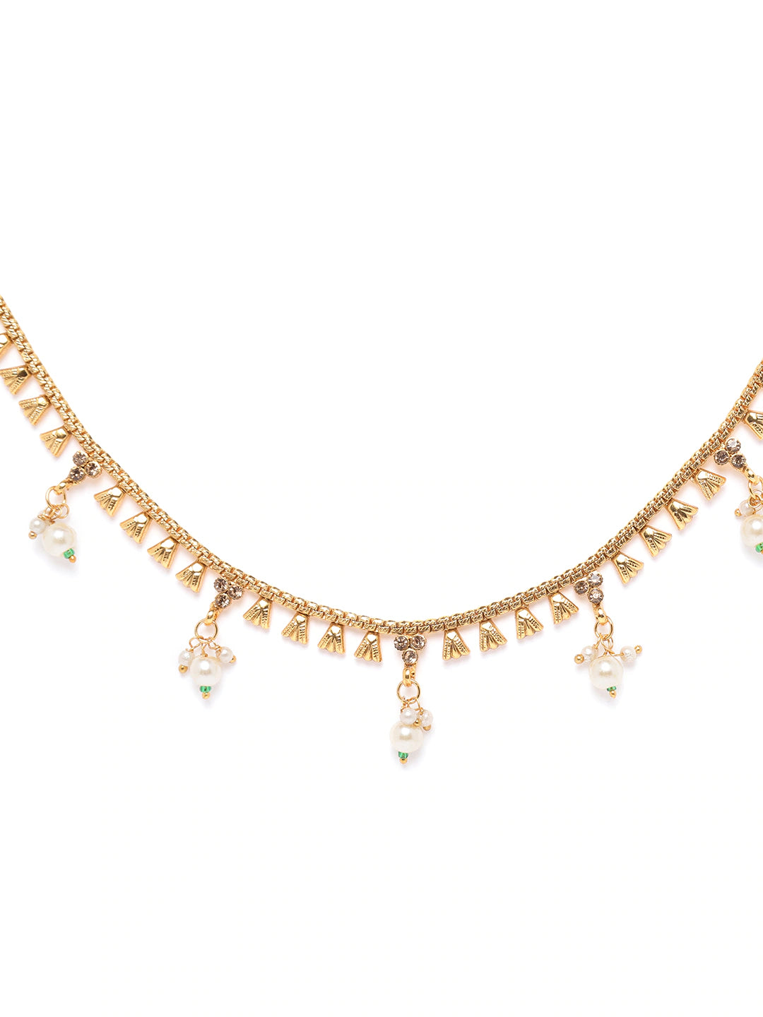 Off-White Gold-Plated CZ-Studded & Beaded Kamarbandh ( American Diamond , Gold , Off White )