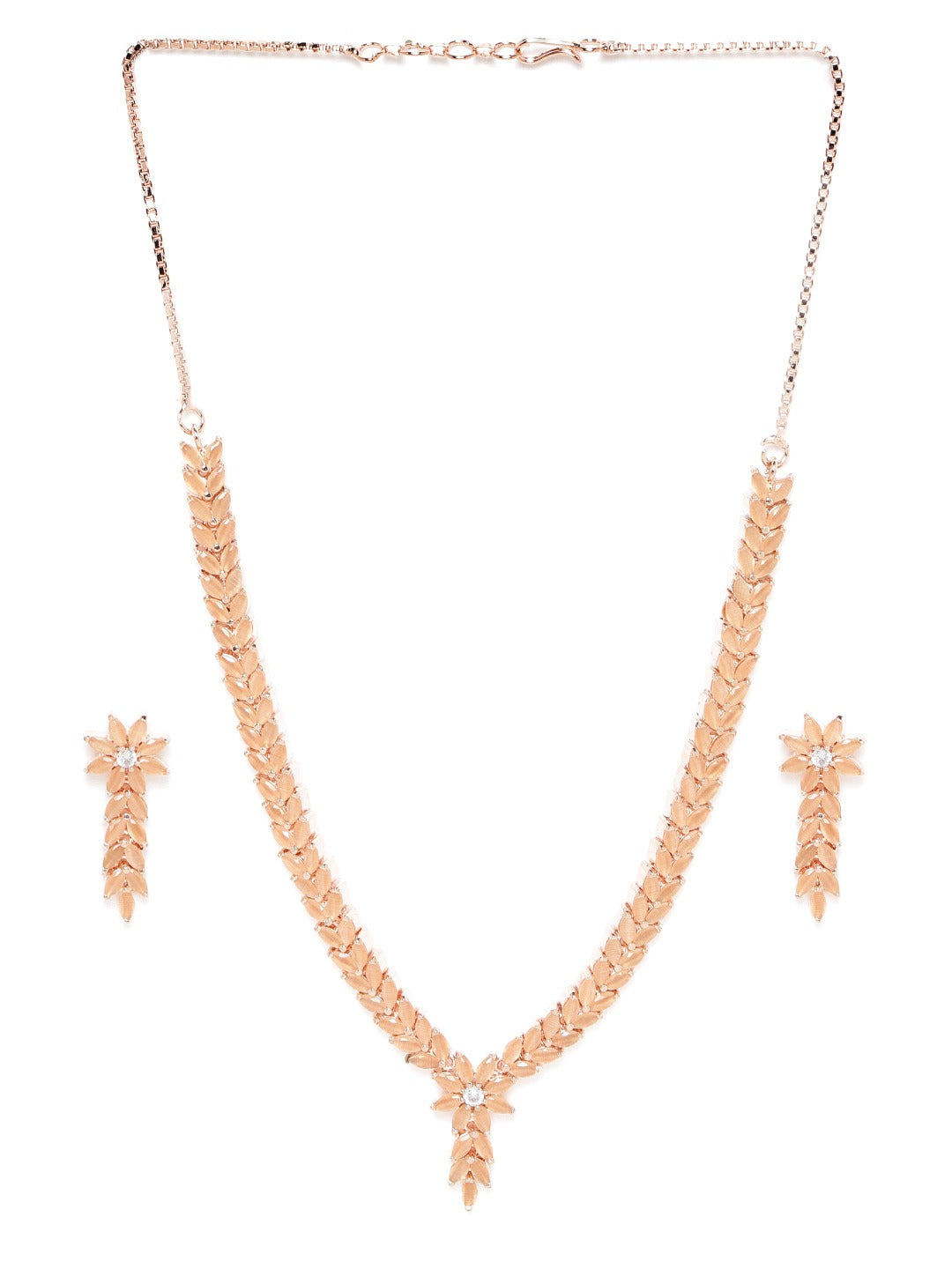 Peach-Coloured Rose Gold-Plated AD-Studded Handcrafted Jewellery Set