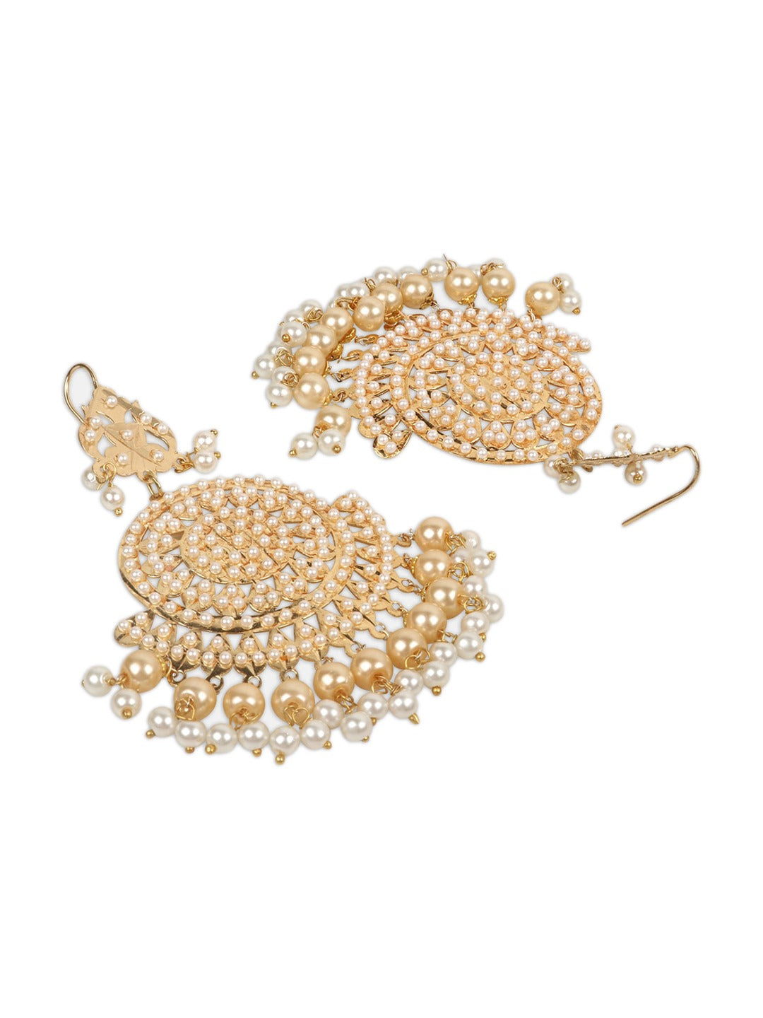 Gold-Plated White Beaded Jadau Jewellery Set