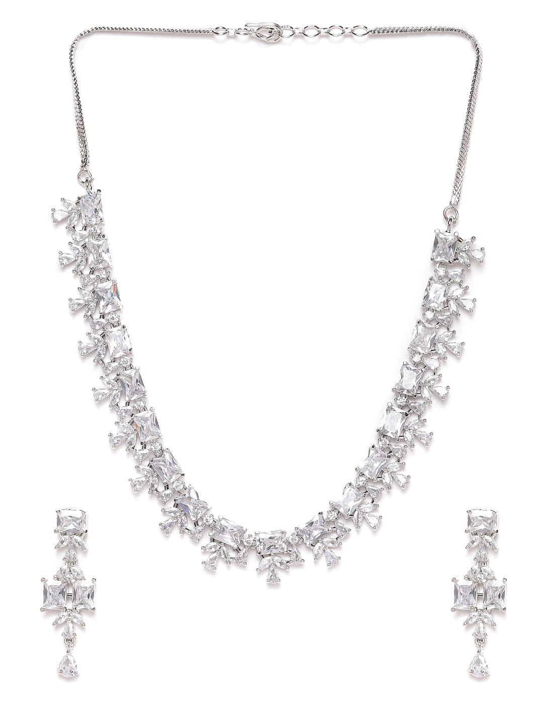 Rhodium-Plated AD-Studded Handcrafted Jewellery Set