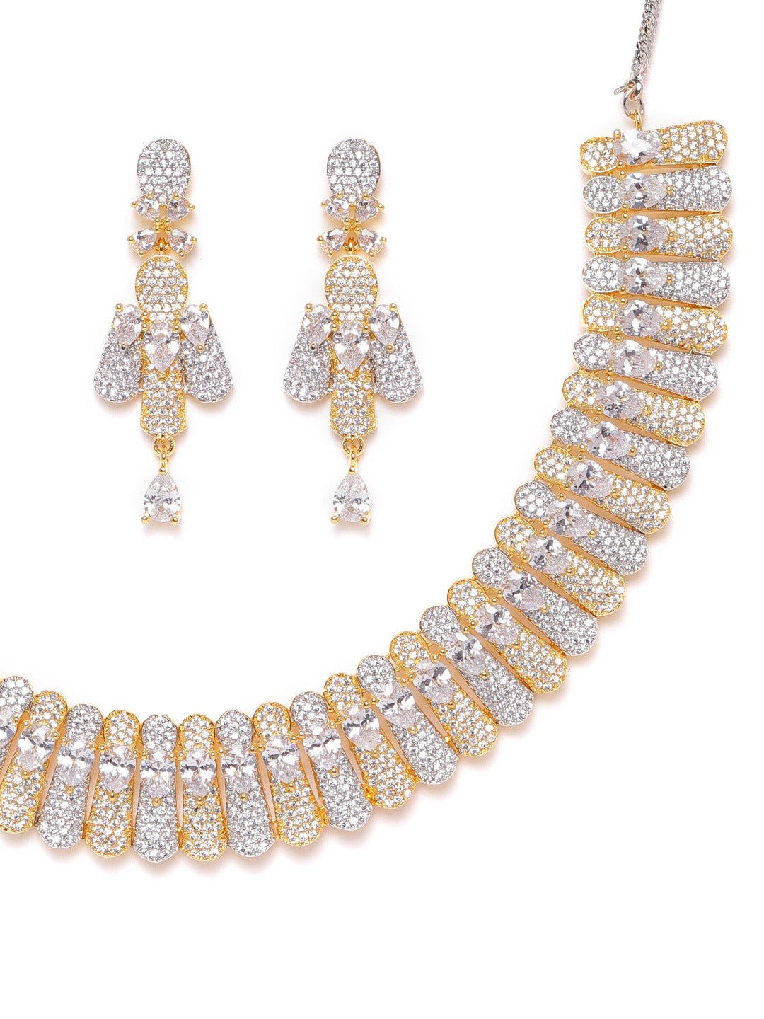 Silver-Toned Gold-Plated AD-Studded Handcrafted Jewellery Set