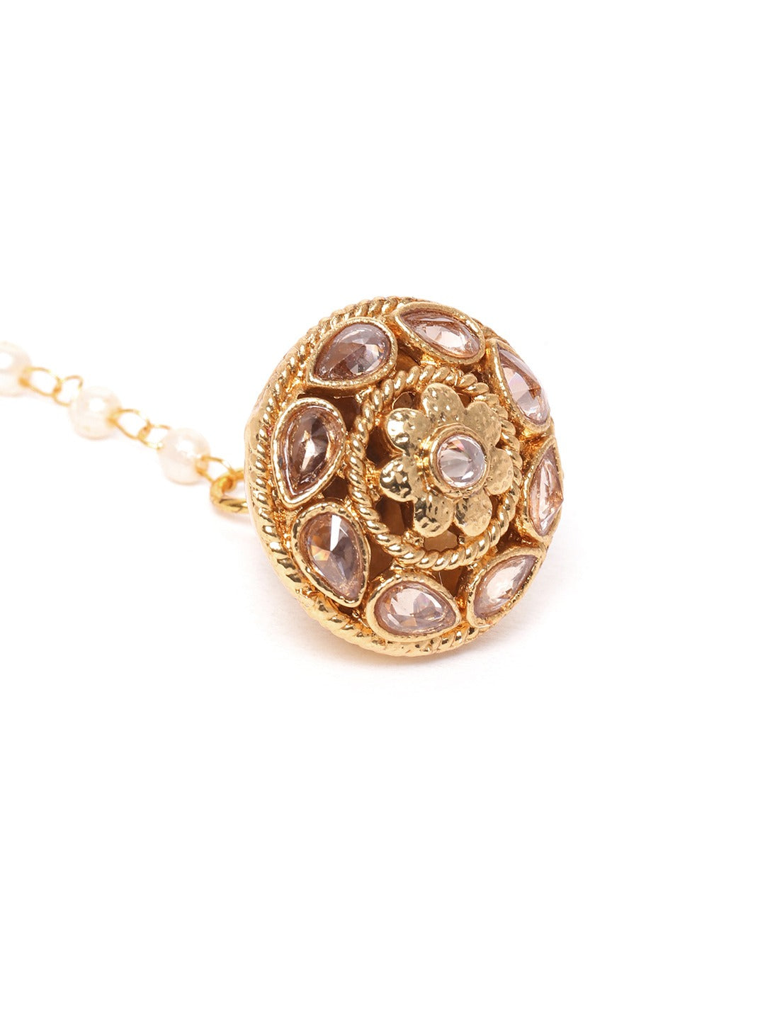 Off-White Gold-Plated Stone-Studded & Beaded Borla Maang Tikka