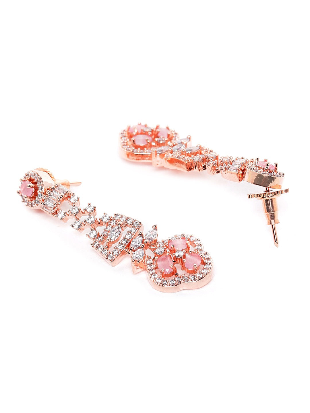 Pink Rose Gold-Plated American Diamond-Studded Handcrafted Jewellery Set