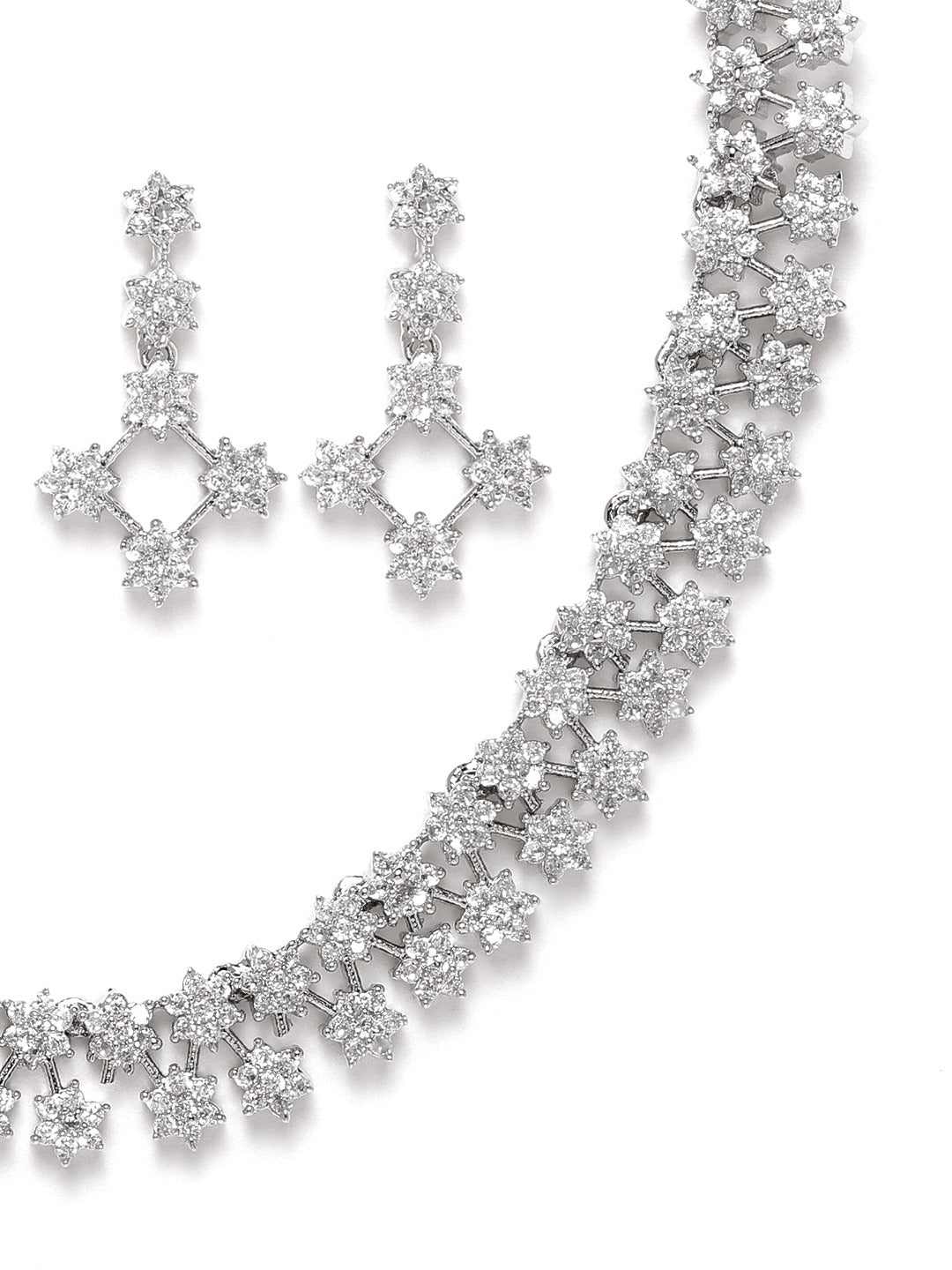 Rhodium-Plated & White American Diamond Jewellery Set