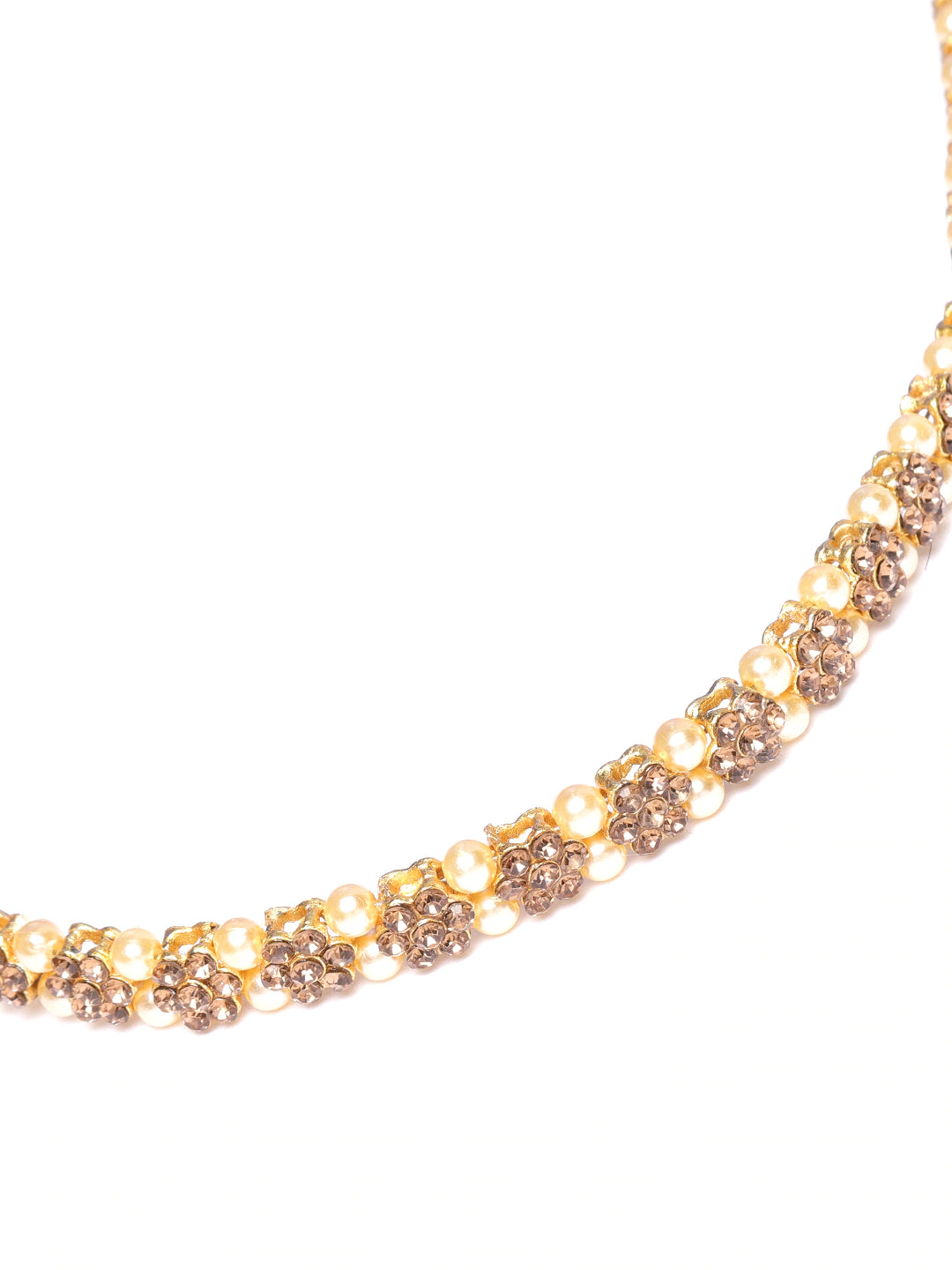 Off-White Gold Plated CZ-Studded & Beaded Handcrafted Kamarbandh ( American Diamond , Gold , Off White )