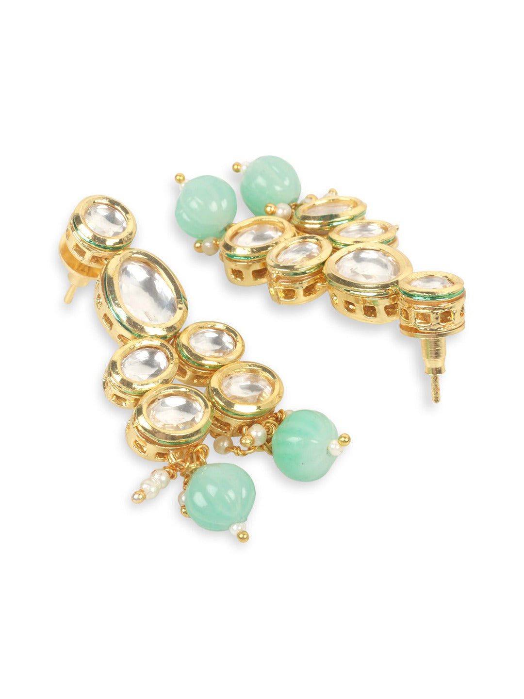 JEWELS GEHNA Gold-Plated White & Seagreen Kundan-Studded & Beaded Jadau Traditional Jewellery Set