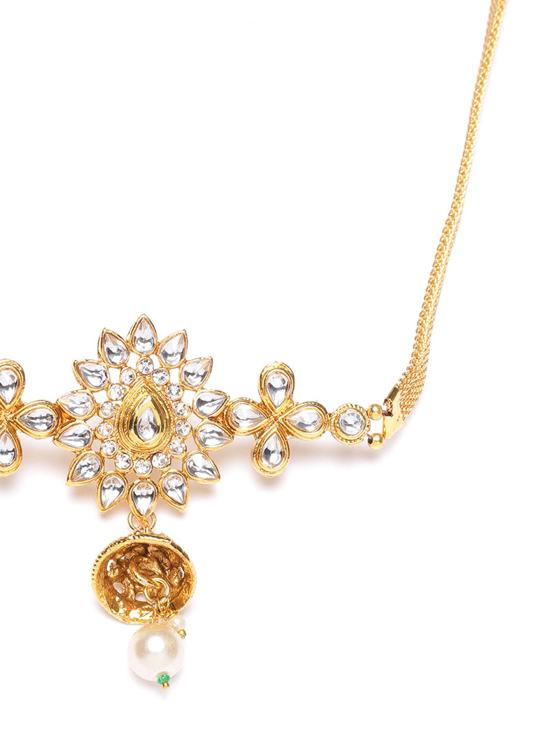 Off-White Gold-Plated CZ-Studded Handcrafted Jhumki Kamarbandh ( American Diamond , Gold , Off White )