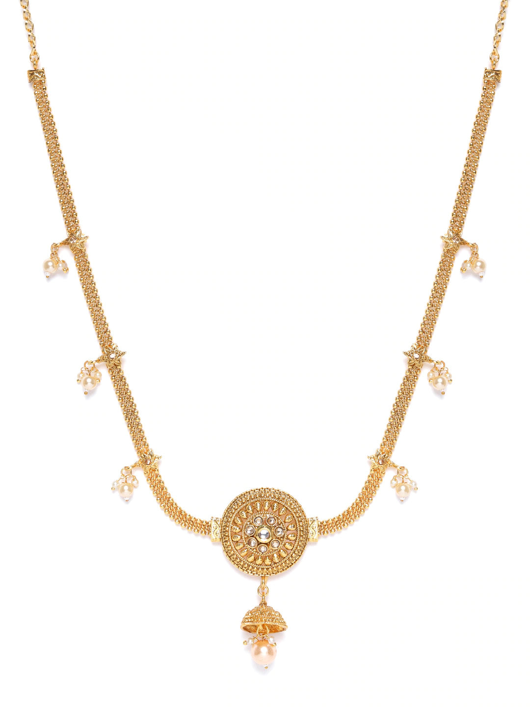 Off-White Gold-Plated Kundan Studded & Beaded Kamarbandh ( Kundan Polki , Gold , Off White )