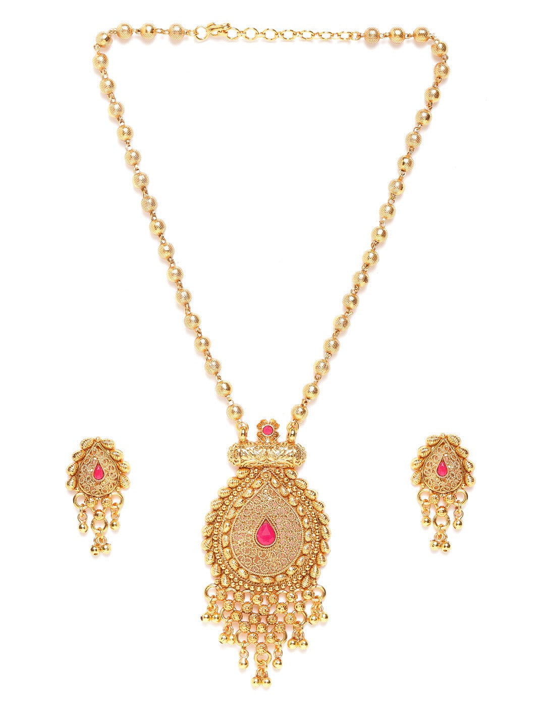 Jewels Gehna Pink Gold-Plated Stone Studded Handcrafted Jewellery Set