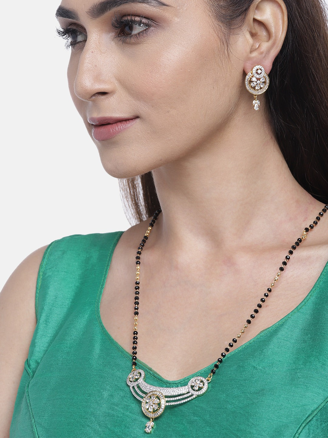 Gold-Plated AD Stone-Studded & Beaded Mangalsutra