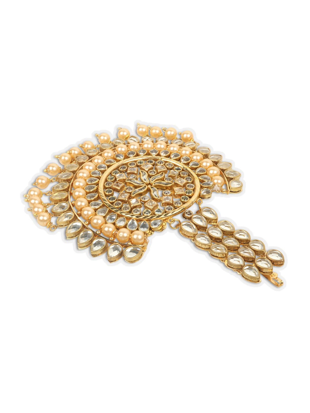 Gold-Plated White Pearl Beaded Handcrafted Maang Tikka