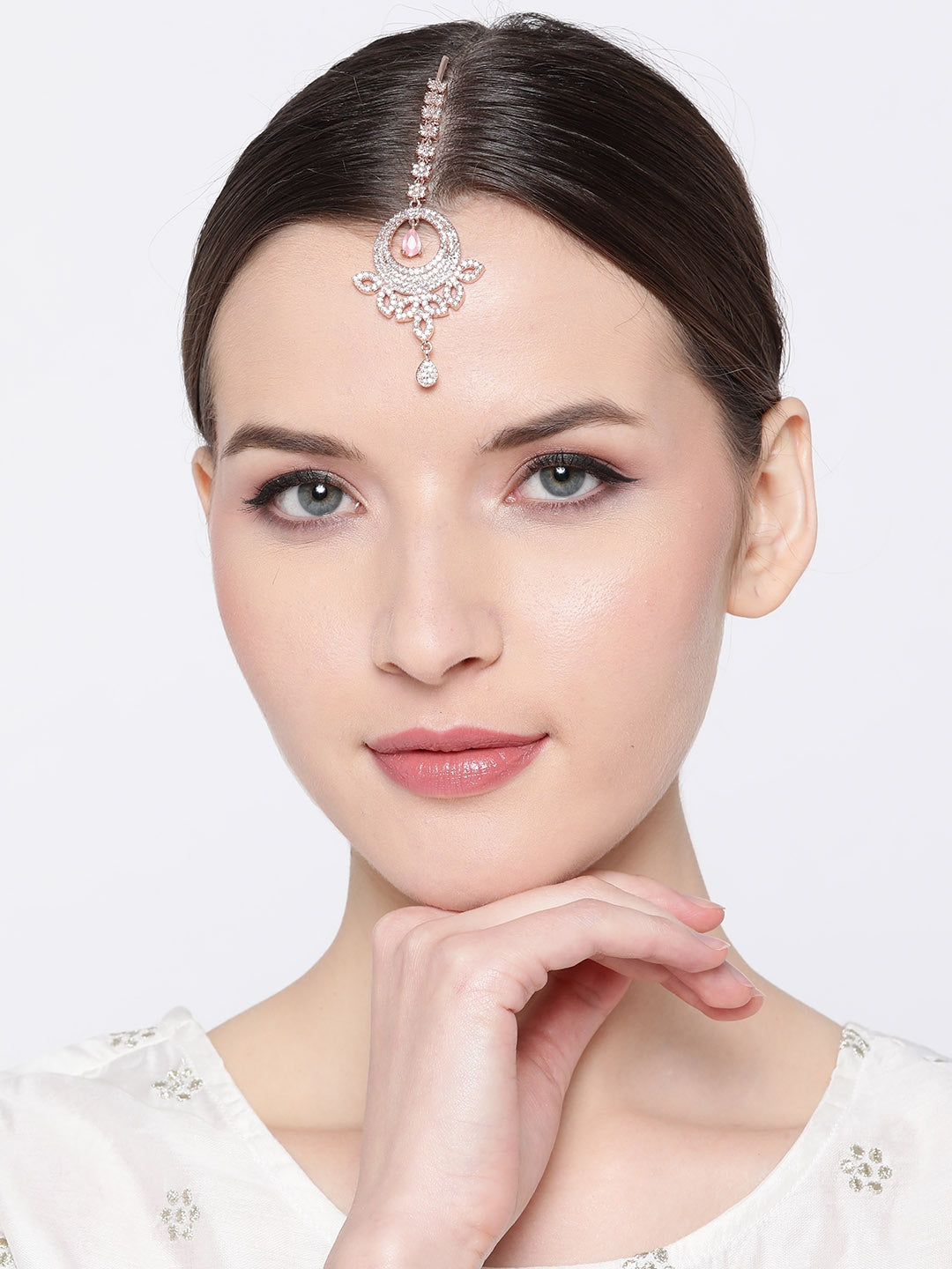 Women Rose Gold Plated Handcrafted Maang Tikka